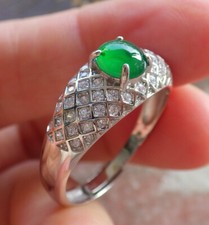 Video Certified silver 925 A JADE Jadeite Cabochon RING USA 10.75    645789 AS