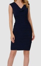 Adrianna Papell Women's Blue Cowl Neck Pleated Cocktail Sheath Dress Size 16