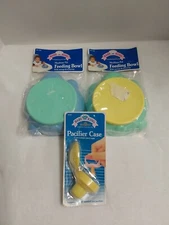Vtg Babyking (2) Mealtime Pal Feeding Bowls W/Lid & Yellow Pacifier Case
