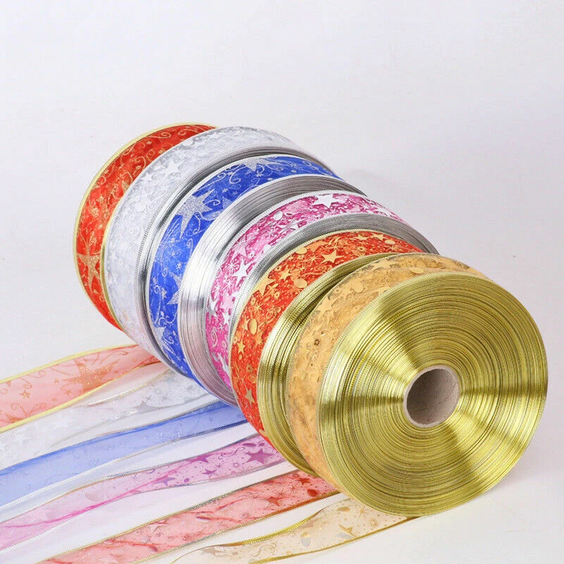 100yard Organza Ribbon Bling Star Printed Ribbons Party Christmas Decoration - Image 3 of 4