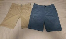 2 Pair Abercrombie Kids Shorts 13/14 Waist 27" w/ Elastic waist Blue Tan EUC