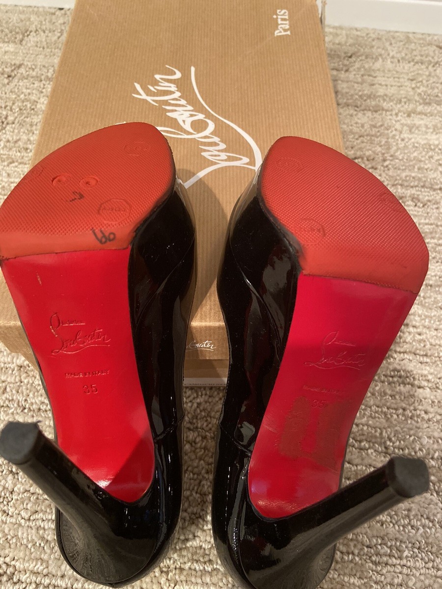 Auth Christian Louboutin black patent Lady Peep platform open toe
