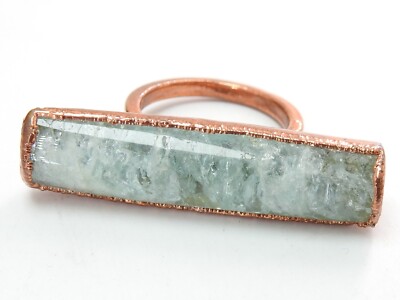 Natural Aquamarine Smooth Cabochon Electra Plated Copper Ring/CAB-7