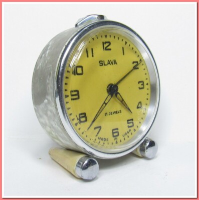 Slava alarm clock, mechanical, vintage decoration year 1980's #16724