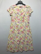 Vintage Liz Claiborne Floral Linen Button Front Dress Size 14 Petite B283 -27