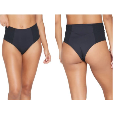 L Space Jackie High Waist Bikini Bottoms Black Bitsy Cut M Medium