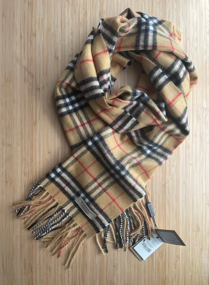 ✨NWT ✨BURBERRY Men/Women Signature Gauze Plaid 100%Cashmere Antique Yellow  Scarf