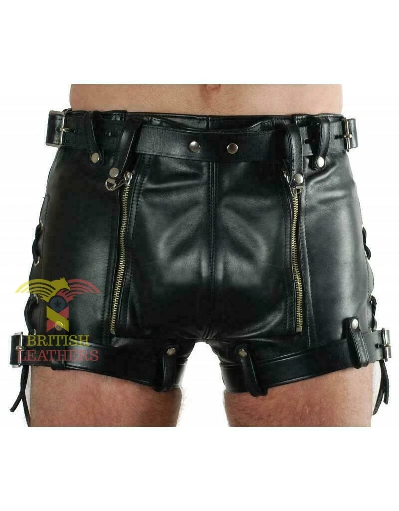 MEN'S LEATHER CHASTITY SHORTS (RESTRAINTS) Bondage Fetish Play Leisure
