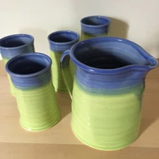 Handmade Custom Ceramic Pottery Pitcher and Tumblers Set GD