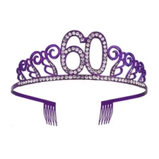 Metal Rhinestone Age 60 Birthday Purple Princess Tiara Headband Queen Crown