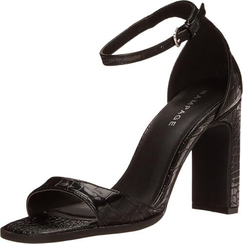New RAMPAGE Womens Jalen Sandal Heeled Sandal Black Croc Size 8 NIB Ankle Strap