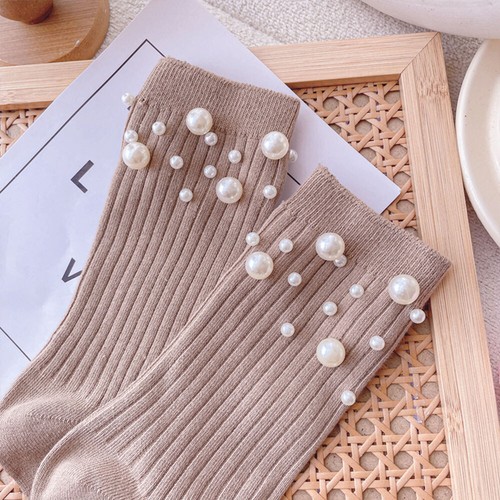 Women Cotton Socks Short Hosiery Foot Socks Mid-tube Socks Casual Simple Pearl - Picture 23 of 29