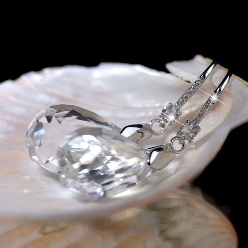 18k white gold gf made with SWAROVSKI crystal drop dangle stud classic earrings - Picture 8 of 11