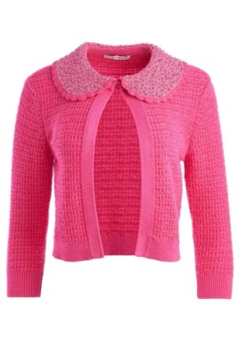 ALICE + OLIVIA AKIRA PINK TEXTURED EMBELLISHED CARDIGAN SIZE M
