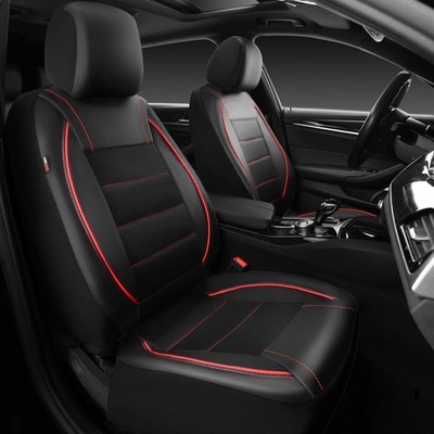 CAR PASS Universal FIT Piping Leather Two Front Seat Covers, 6PCS, Black Red 