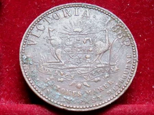 Australia Token.. Stokes  - 1862 Penny.. Melbourne Vic..   Arms & Vinebranch