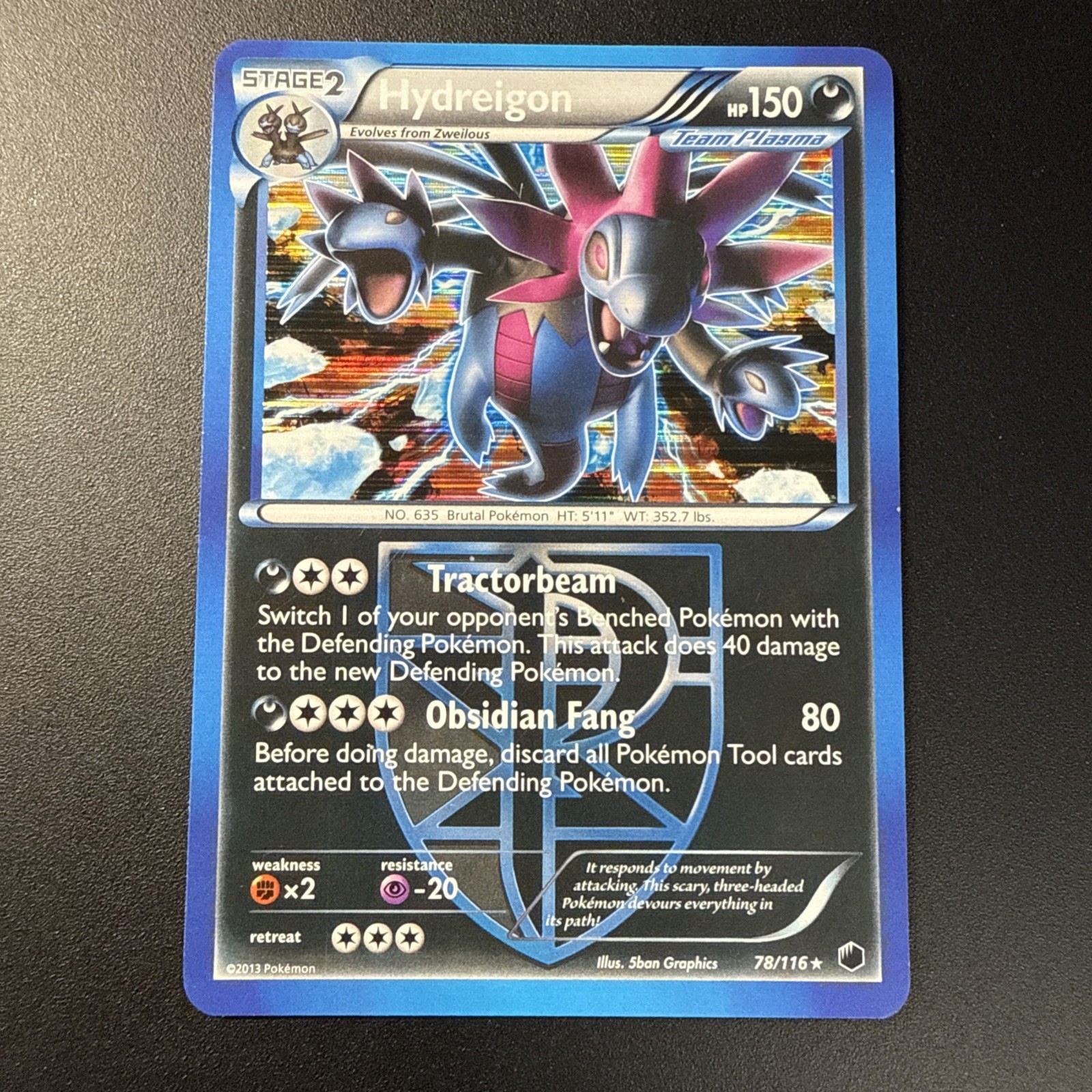 Pokemon Black & White Plasma Freeze HYDREIGON (Team Plasma) Holo Rare 78/116 NM