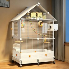 Large Bird Cage, 117cm Tall Flight Cage, Storage and Wheels (White)