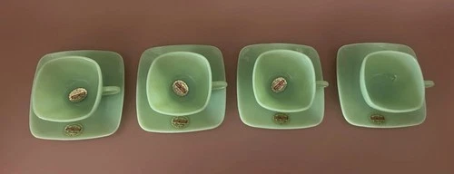 Fire-King Jadeite Jadite CHARM Square Cups & Saucers Jade-ite Green Glass Minty