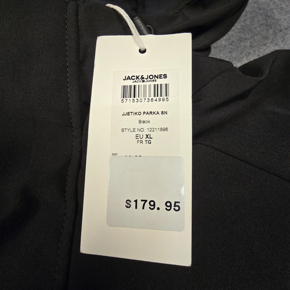 Jack & Jones Jacket Mens XLARGE black parka long sleeve hooded Size XL NWT - Image 4 of 4