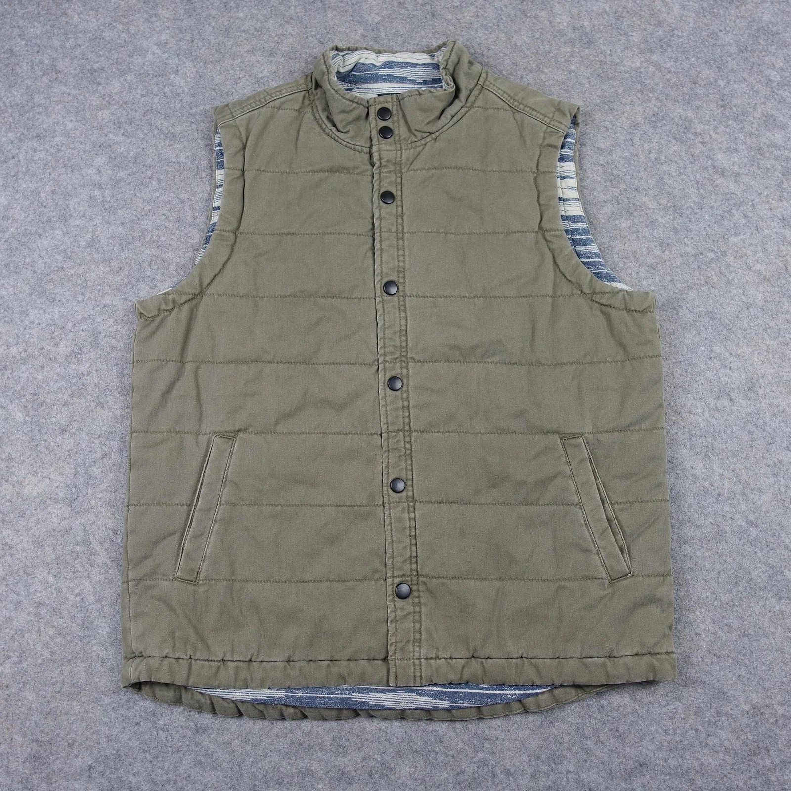 Union SEA WA Vest Mens Medium Green Quilted Snap Front Insulated Lined Canvas