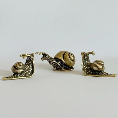 3Pcs Brass Snail Statue Decor, Retro Mini Copper Snail Statue Home Decoration...