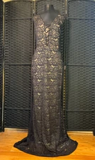 Long BLACK GUIPURE LACE GOWN 3XL Extra Tall Bodycon Goth Mermaid Hollywood Drag