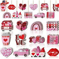 36 Pcs Valentine  s Day Wooden Hanging Ornaments Valentines Tree Decorations Pink