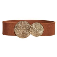 Women's Elastic Vintage Wide Waist Belt Stretchy Retro Cinch Belts Brown