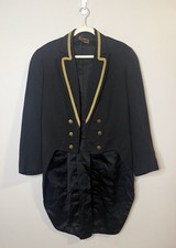 Vintage Black Military-Style Tailcoat Jacket with Gold Trim Sz S/M