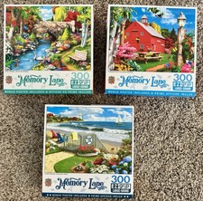Lot Of 3 Memory Lane 300 Pc Puzzles Beach, Barn, Bridge, River, Ocean, Birds