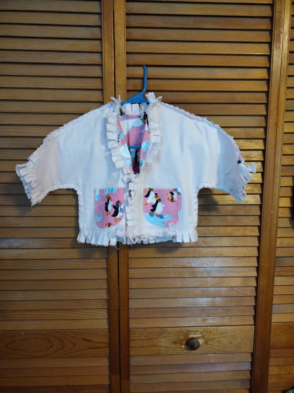 New Custom Made Girls Pink Denim Fringe  Jacket Cotton Flannel Penguin Lining!