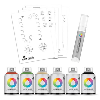 MTN Sprühfarbe auf Wasserbasis 100ml Schablone und Marker Pack - Weihnachten Set