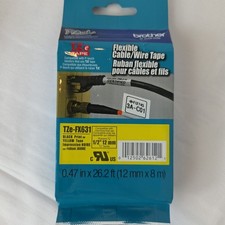 NEW GENUINE - BROTHER TZe -FX631 12mm (1/2") Black on Yellow Flexible Cable Tape