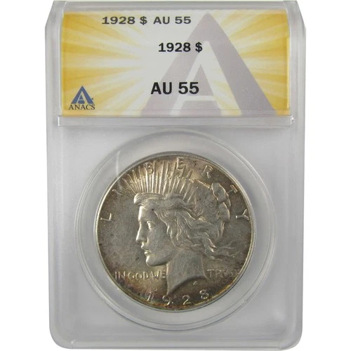 1928 Peace Dollar AU 55 ANACS Silver $1 Coin SKU:I20768
