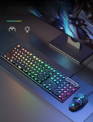 RGB Retro Typewriter Style Gaming Keyboard 104 Keys Wired USB PC Keyboard