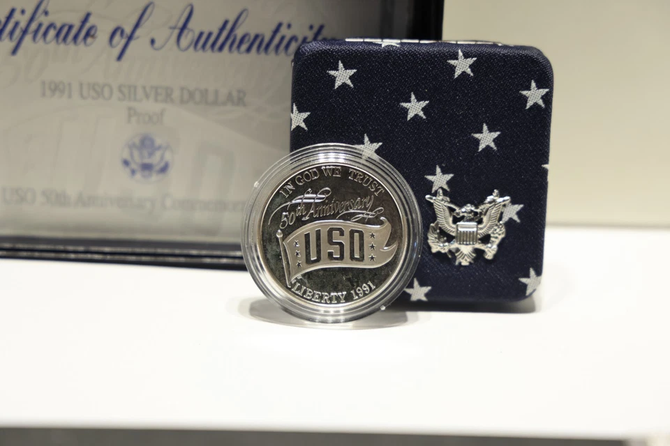 Proof 1991-S USO 50th Anniversary Commemorative 90% Silver Dollar Box/COA - Image 3 of 4
