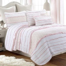 Pink Princess Ruffled 100 Cotton Quilt Set, Bedspread, Coverlet