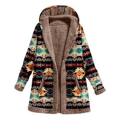 Women Collar Button Down Printed Fleece 