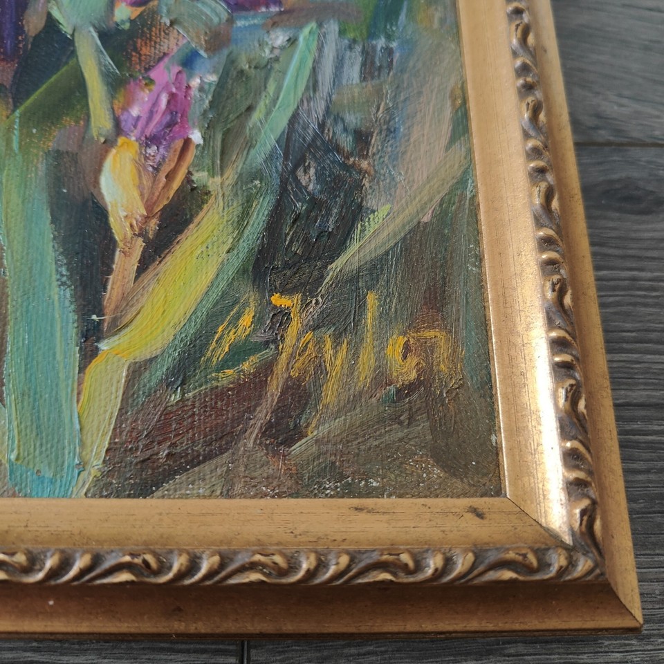 Purple Iris Framed Painting Small Original Art Abstract Painting Signed