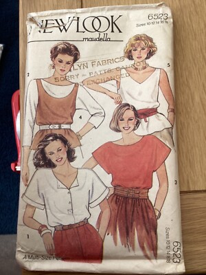 1980er ORIGINAL New Look Schnittmuster 6523 Tops Größe 10-12 SCHNITTFREI P&P