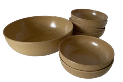 Vtg 1950 s MCM Ellingers Agatized Salad Bowl Set 1 Large Bowl & 6 Small Bowls