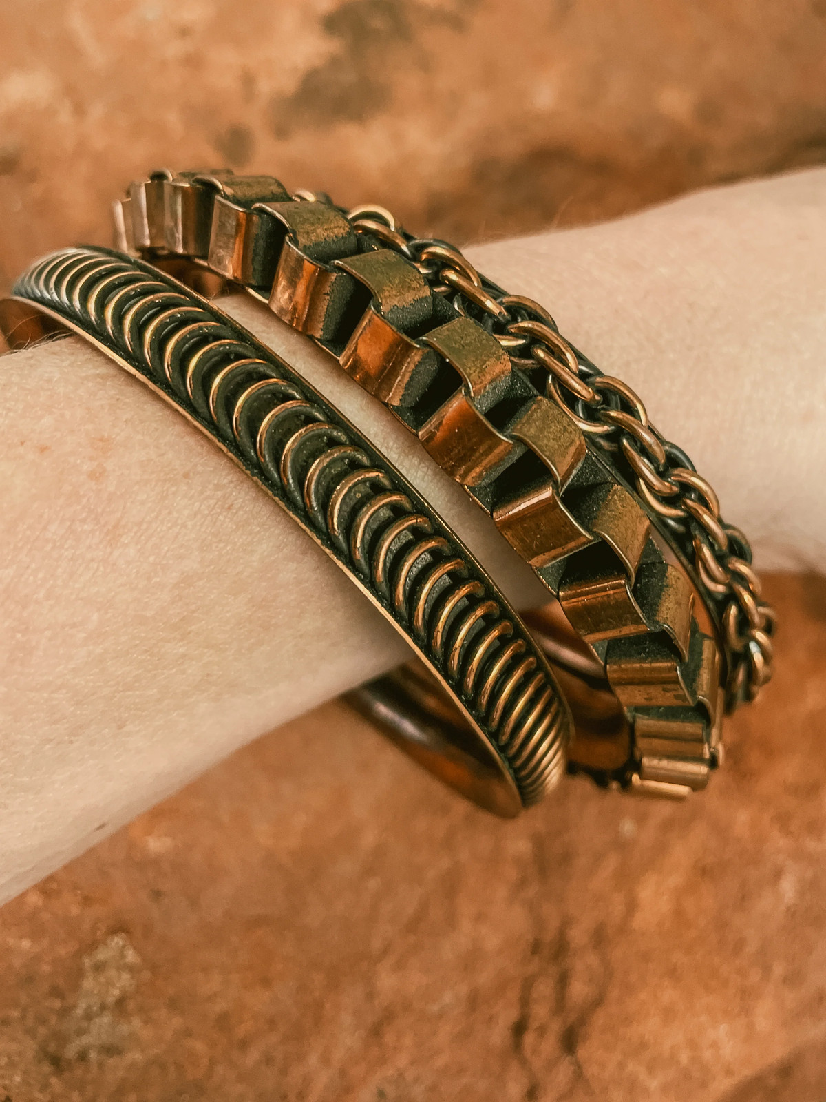 Vintage copper bangle bracelets. Three in set. 19… - image 3