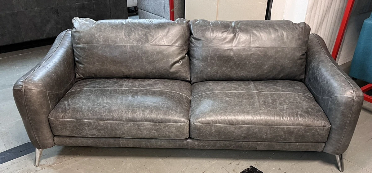 Antique grey leather on sale sofa