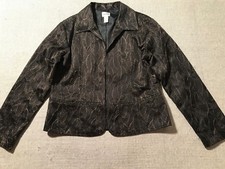 Chico's Women's Blazer Open Front Jacket Brown  Gold Size 1 Lining 272