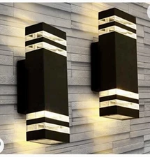 Pair Lanfu Black 12W Led Wall Sconce Waterproof Porch Lights NOB