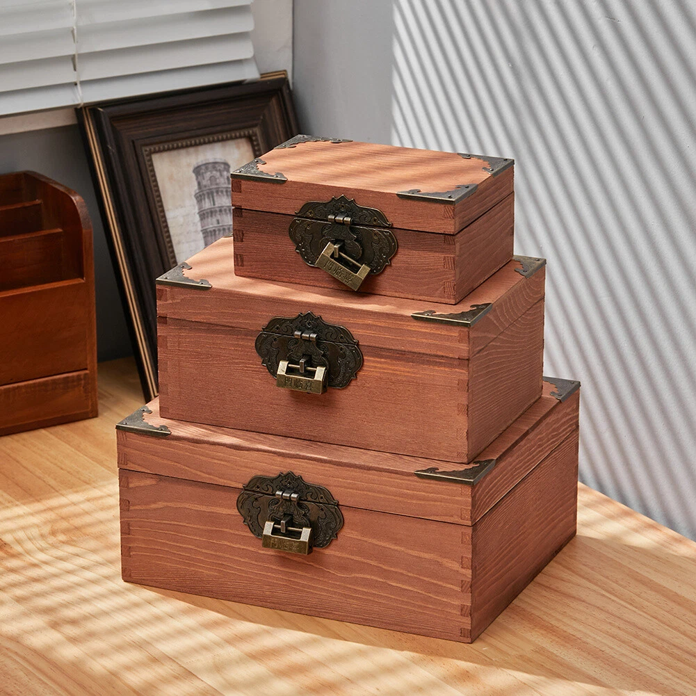 Large Wooden Boxes Pine Wood Storage Box Chest Keepsake Trunk Locking Hinges Lid