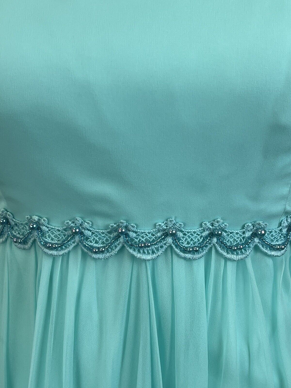 VTG Dress Gown Womens XS/S Tiffany Blue Chiffon L… - image 10