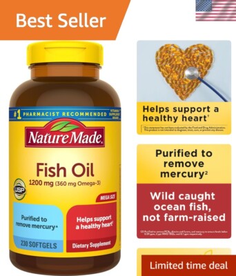 Heart-Healthy Omega 3 Fish Oil 1200 mg Softgels, 115-Day Supply of 230 Softgels