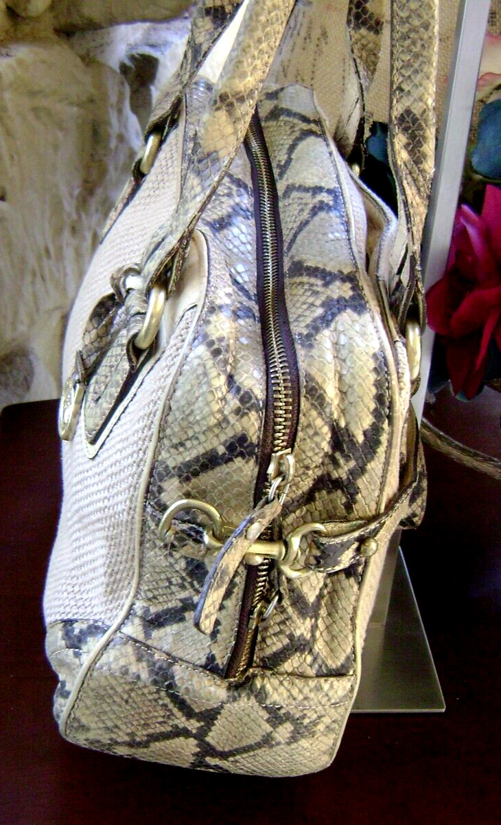 Brahmin Burlap & Melbrn / Python Emb Leather Conv… - image 5